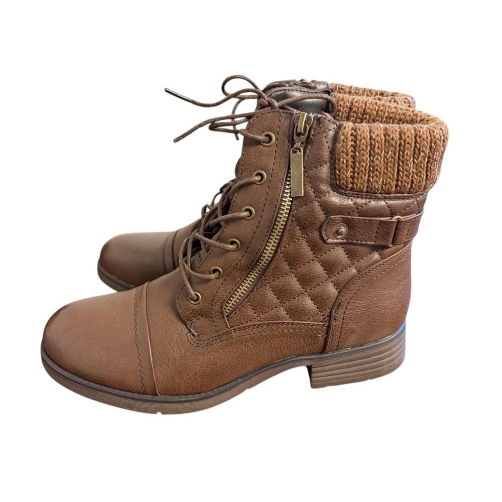 STQ Diamond Quilted Faux Leather Knit Combat Boots  Size 10